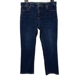 LAUREN RALPH LAUREN High Rise Dark Wash Slim Straight Ankle Jeans 14